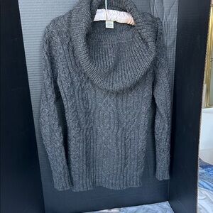 Aran Mor Charcoal 100% Merino Wool Cowl Neck Cable Sweater